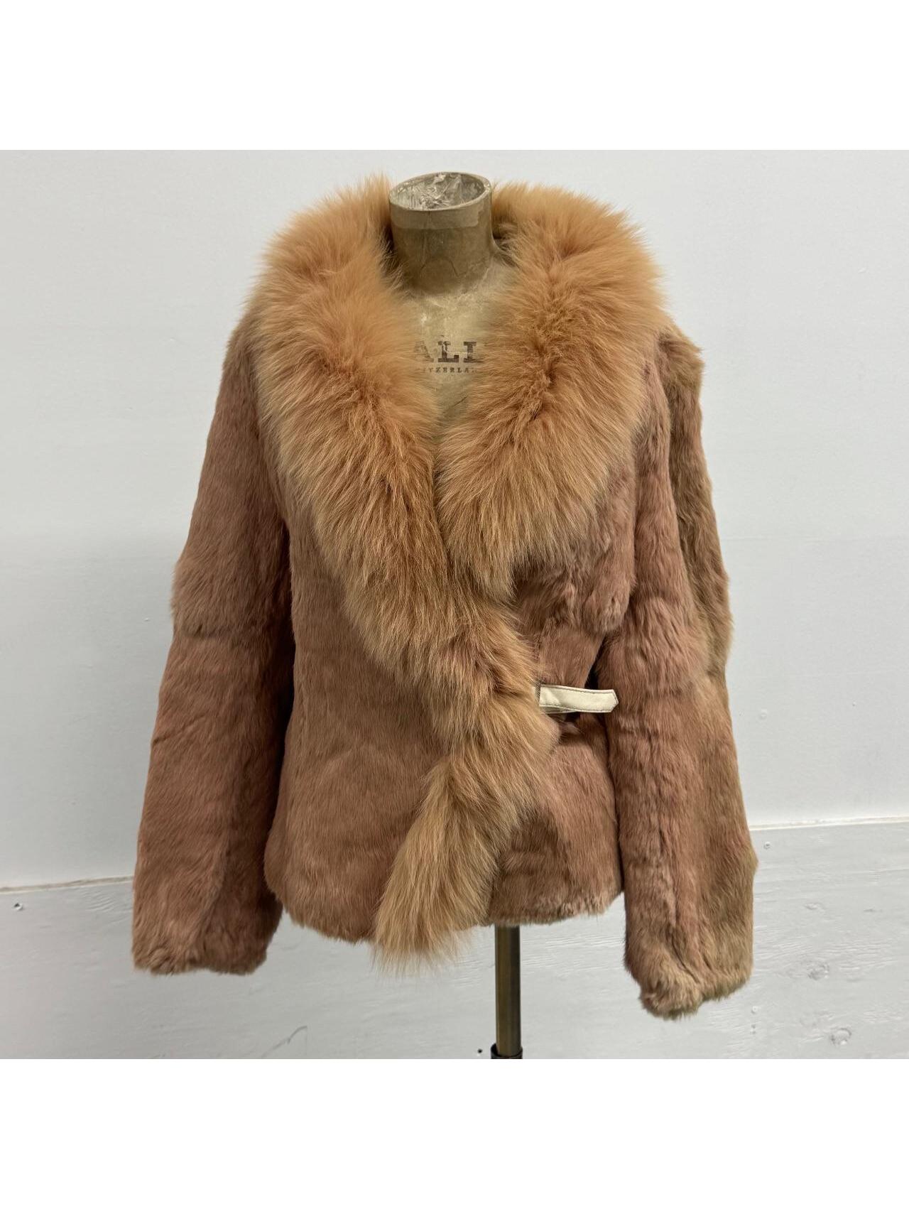 Vintage Y2k Pink Rabbit & Fox Fur Jacket Coat